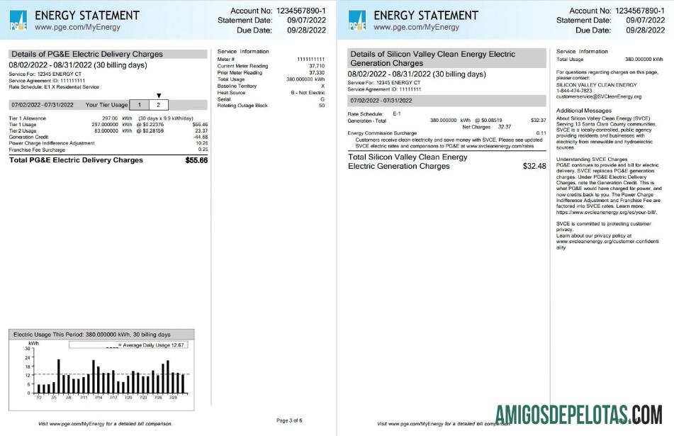 imprimível EUA Califórnia PG&E (Pacific Gas And Electric Company) Conta de serviços públicos, modelo Word e PDF, 6 páginas 3 4
